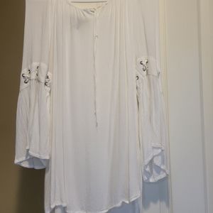 White Rayon long bell sleeve flared tunic top